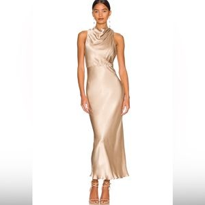 Shona Joy La Lune High Neck Midi Dress in Gold